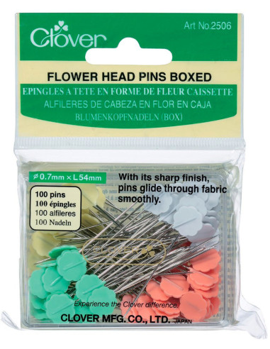 Boite de 100 épingles à tête en forme de fleur Clover