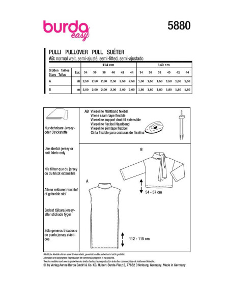 Patron de pull - Burda 5880