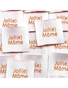 Lot de 5 étiquettes tissées à coudre Joli(e) Môme crème