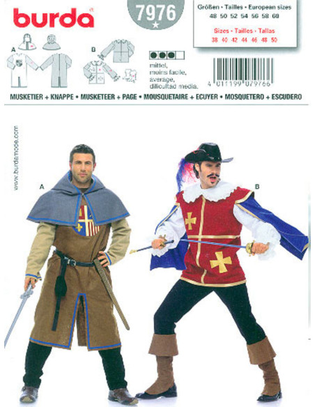 Patron de mousquetaire + Ecuyer - Burda 7976