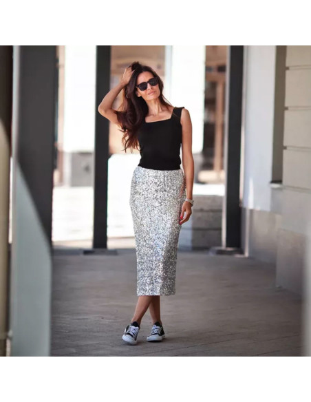 Tissu stretch sequins - Noir