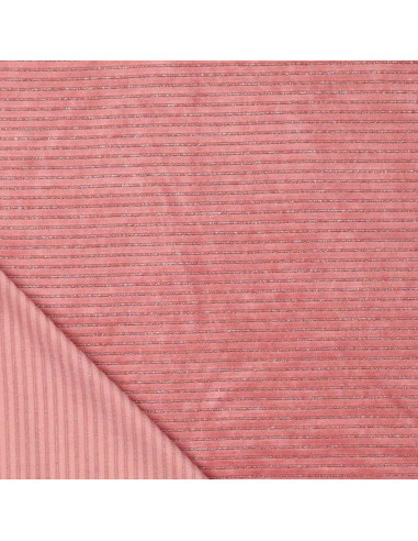 Tissu velours rayé lurex - Vieux rose