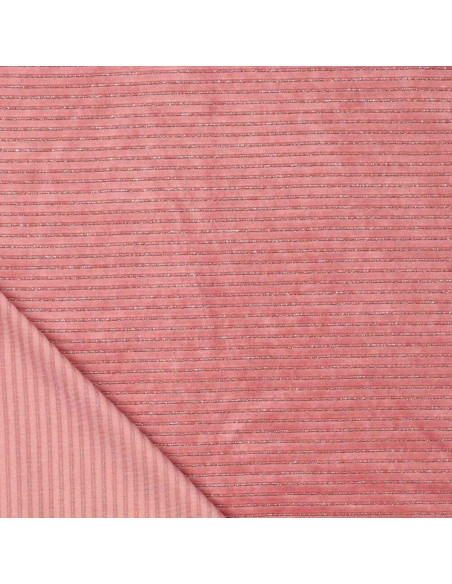 Tissu velours rayé lurex - Vieux rose