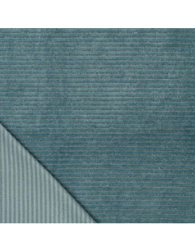 Tissu velours rayé lurex - Gris bleu