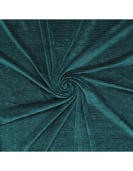 Tissu velours rayé lurex - Bleu pétrole