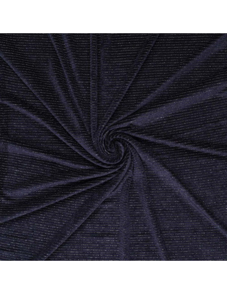 Tissu velours rayé lurex - Bleu marine