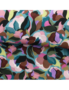 Tissu viscose fantaisie - Abiva pierre bleue et rose