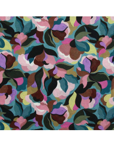 Tissu viscose fantaisie - Abiva pierre bleue et rose 2