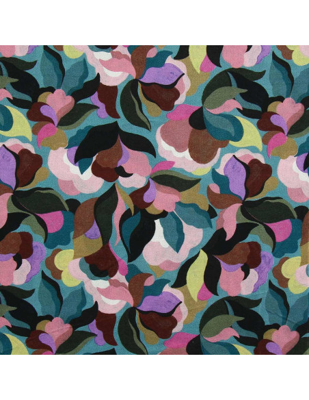 Tissu viscose fantaisie - Abiva pierre bleue et rose
