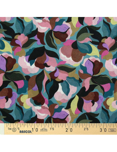 Tissu viscose fantaisie - Abiva pierre bleue et rose