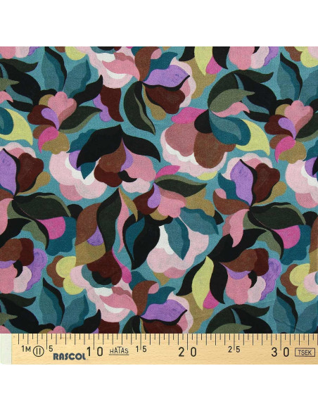 Tissu viscose fantaisie - Abiva pierre bleue et rose