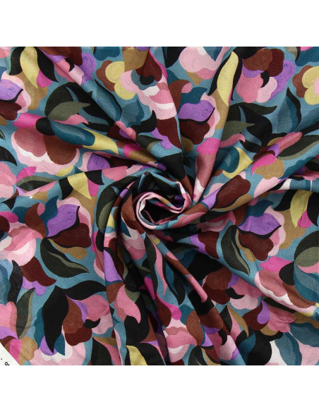 Tissu viscose fantaisie - Abiva pierre bleue et rose