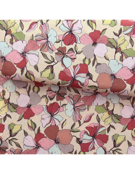 Tissu viscose fantaisie - Yze abricot et rose