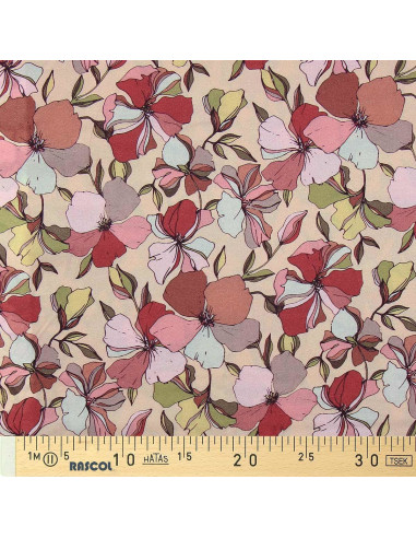 Tissu viscose fantaisie - Yze abricot et rose
