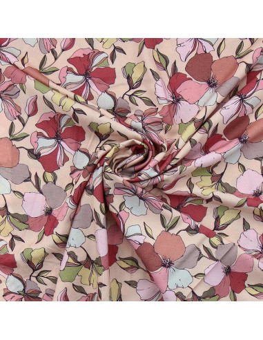 Tissu viscose fantaisie - Yze abricot et rose