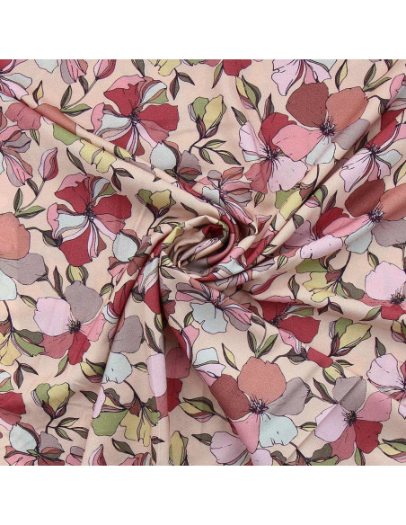 Tissu viscose fantaisie - Yze abricot et rose