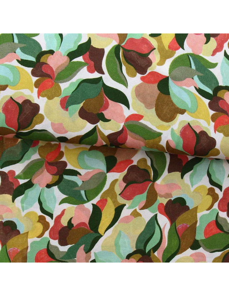 Tissu viscose fantaisie - Abiva pétale et vert