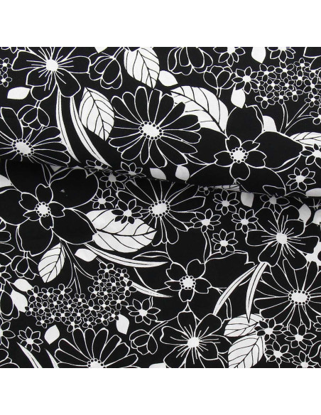 Tissu viscose fantaisie - Joelle noir et blanc