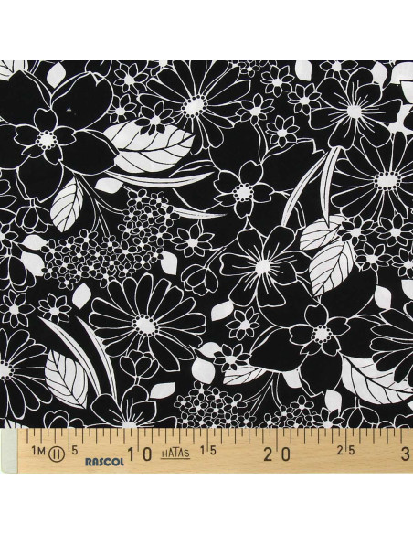 Tissu viscose fantaisie - Joelle noir et blanc