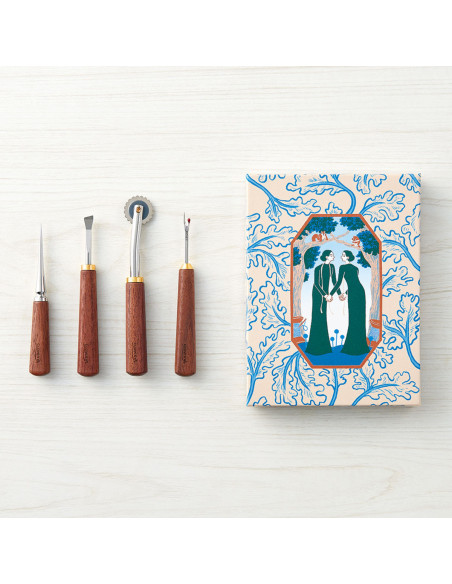Set d´outils de couture en bois de noyer Clover