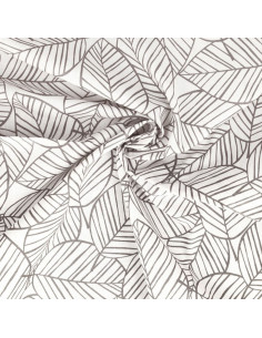 Tissu popeline de coton fantaisie - Feuille gris