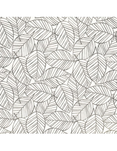 Tissu popeline de coton fantaisie - Feuille gris 2