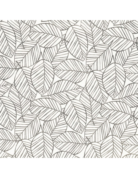 Tissu popeline de coton fantaisie - Feuille gris