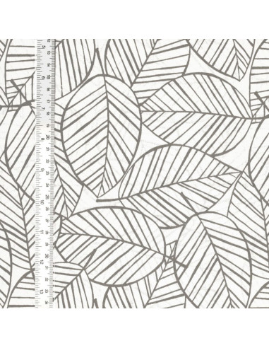 Tissu popeline de coton fantaisie - Feuille gris