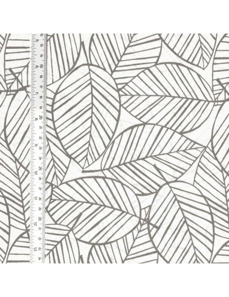 Tissu popeline de coton fantaisie - Feuille gris