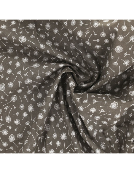 Tissu popeline de coton fantaisie - Ombelle taupe