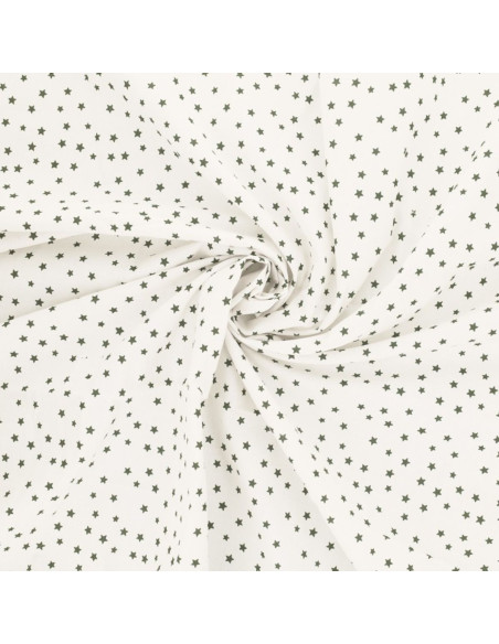Tissu popeline de coton fantaisie - Étoile kaki