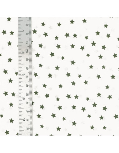 Tissu popeline de coton fantaisie - Étoile kaki