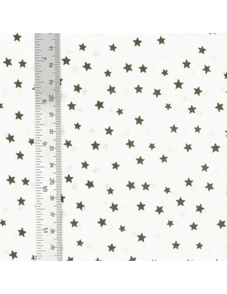 Tissu popeline de coton fantaisie - Étoile kaki