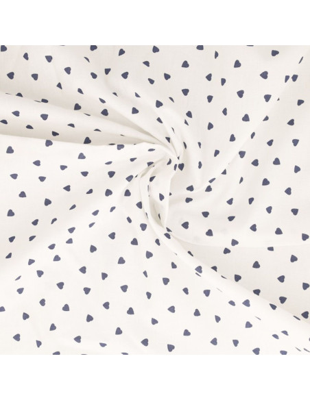 Tissu popeline de coton fantaisie - Coeur indigo
