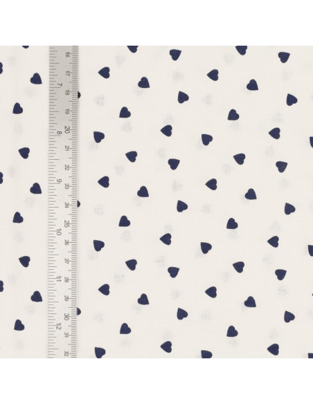 Tissu popeline de coton fantaisie - Coeur indigo