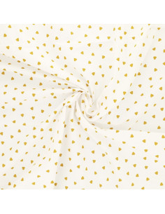 Tissu popeline de coton fantaisie - Coeur curry