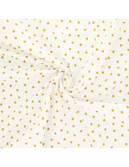 Tissu popeline de coton fantaisie - Coeur curry