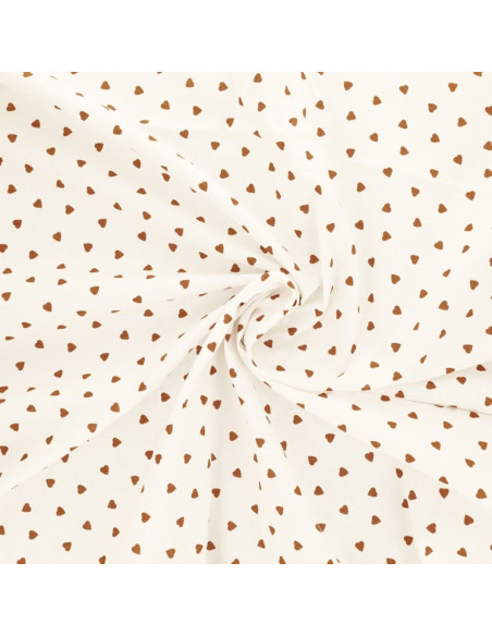 Tissu popeline de coton fantaisie - Coeur marron
