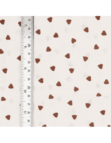 Tissu popeline de coton fantaisie - Coeur marron
