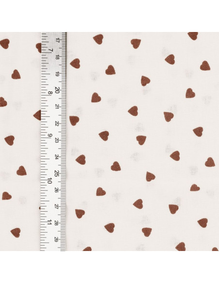 Tissu popeline de coton fantaisie - Coeur marron