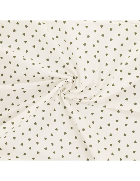 Tissu popeline de coton fantaisie - Coeur kaki