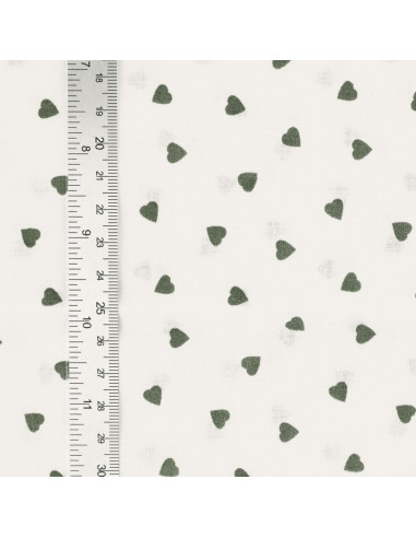Tissu popeline de coton fantaisie - Coeur kaki
