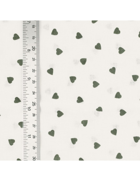Tissu popeline de coton fantaisie - Coeur kaki