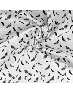 Tissu popeline de coton fantaisie - Plume noir