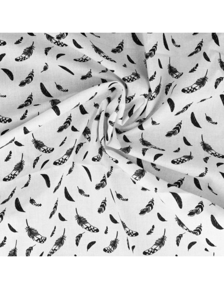 Tissu popeline de coton fantaisie - Plume noir