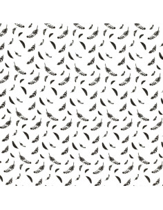 Tissu popeline de coton fantaisie - Plume noir 2
