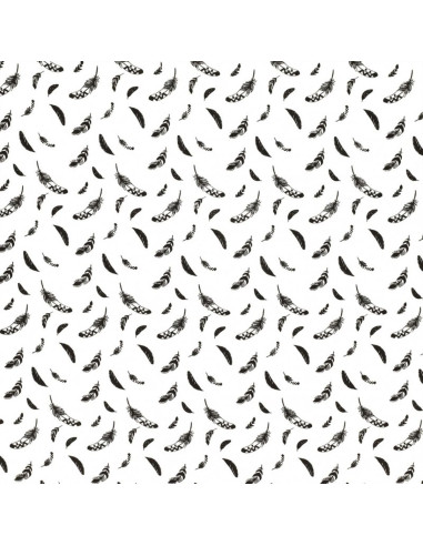 Tissu popeline de coton fantaisie - Plume noir