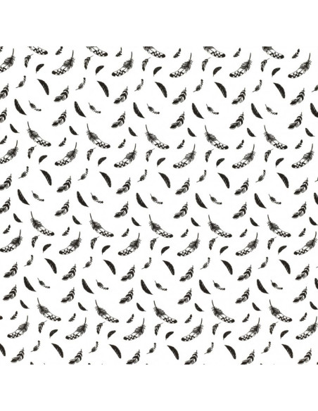 Tissu popeline de coton fantaisie - Plume noir