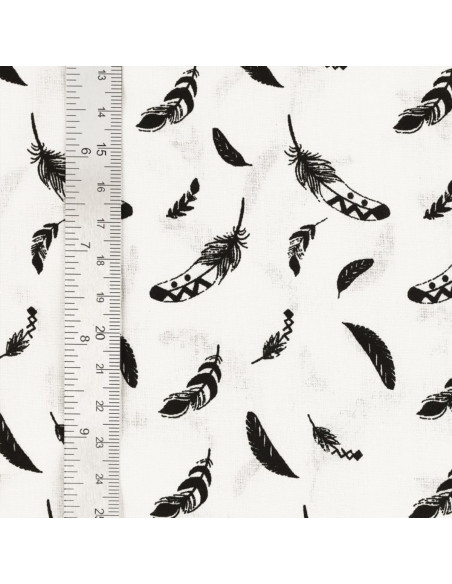 Tissu popeline de coton fantaisie - Plume noir