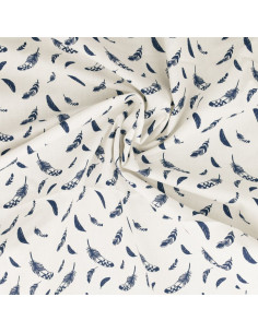 Tissu popeline de coton fantaisie - Plume indigo